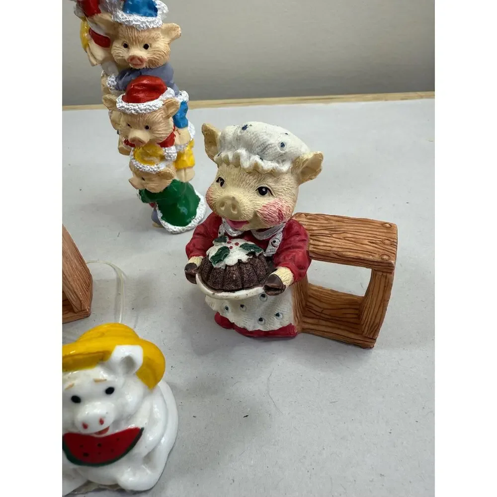 Set of 4 Vintage Christmas Pigs, Festive Holiday Figurines, Farmhouse Decor